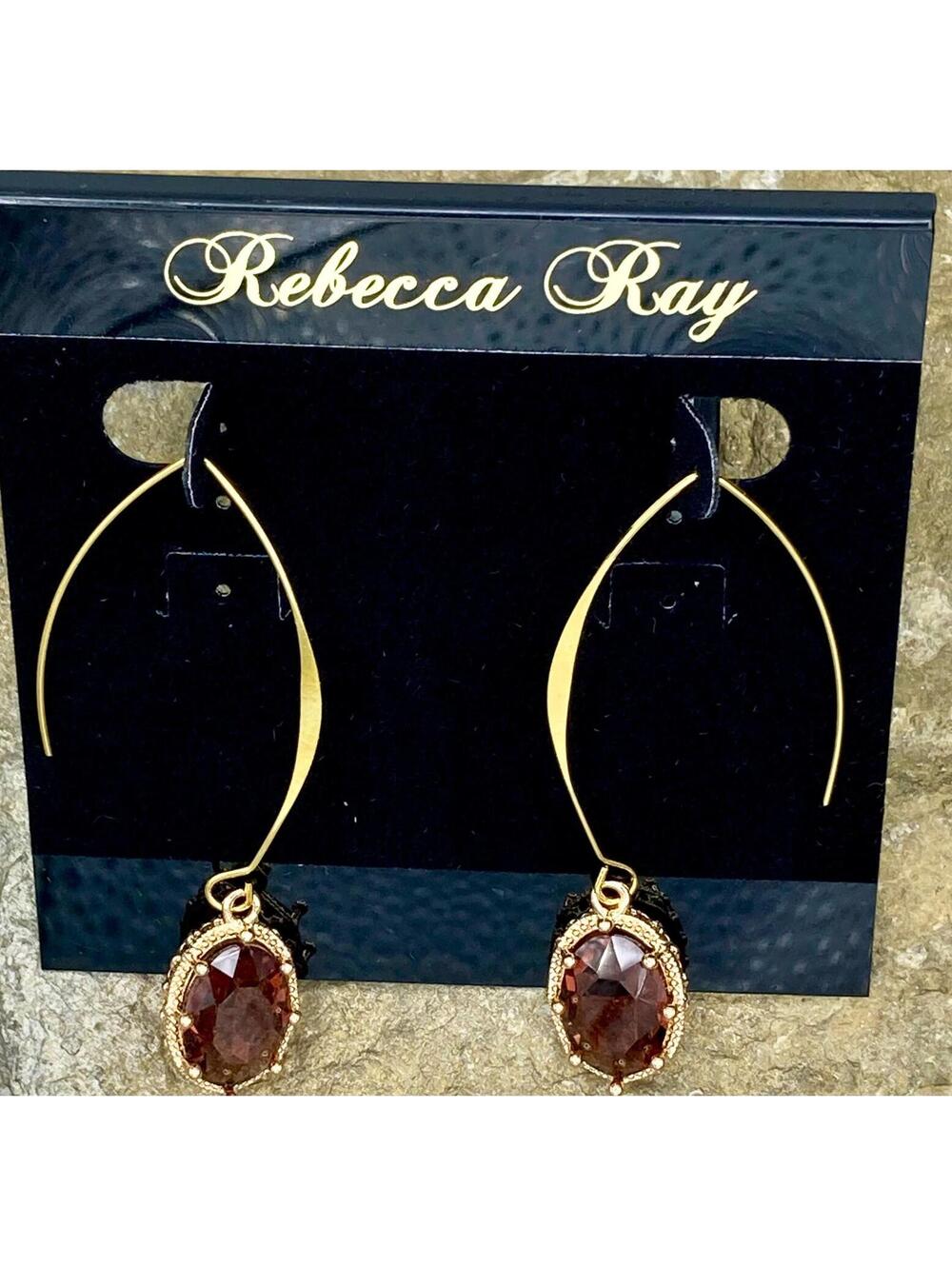 Gold Linear Earring with Crystal Drop: Burgundy